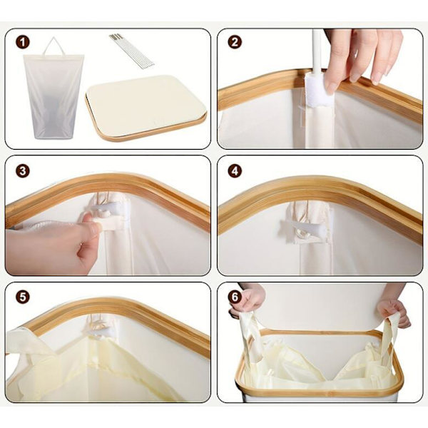 Soppromper til soverom med lokk, 105L Stor Vaskbar Avtakbar Beige