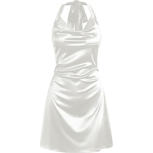 Kvinners Halterneck Satin Minikjole Sexy Silkekjole white L