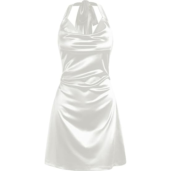 Kvinnor Halterneck Satinklänning Sexig Silkesklänning white M