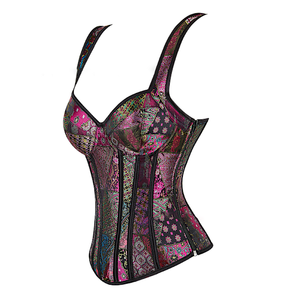 Halter-korsett i jacquardvev, gotisk punk-bustier, formende undertøy PUrple 3XL