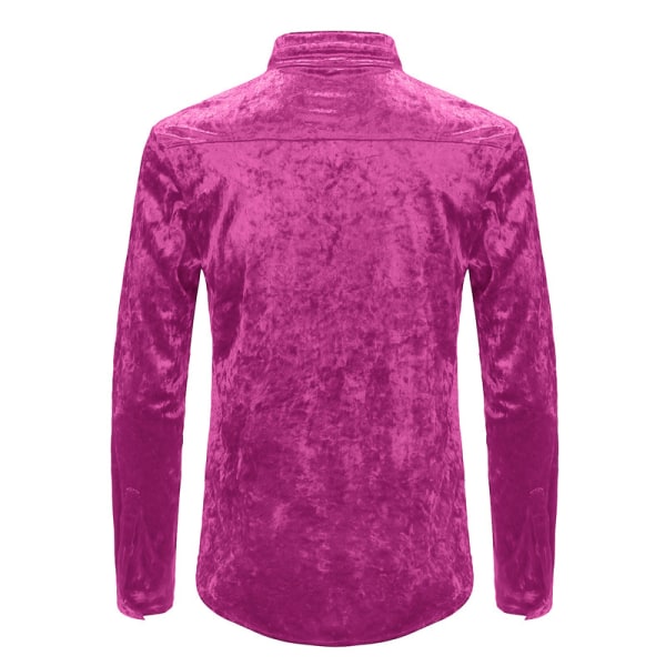 Klänningskjortor för män Sammet långärmade skjortor pink XL