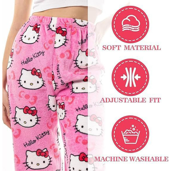 Naisten Piirretty Kissan Pyjama Housut Flanelli Mukavat Unihousut pink M