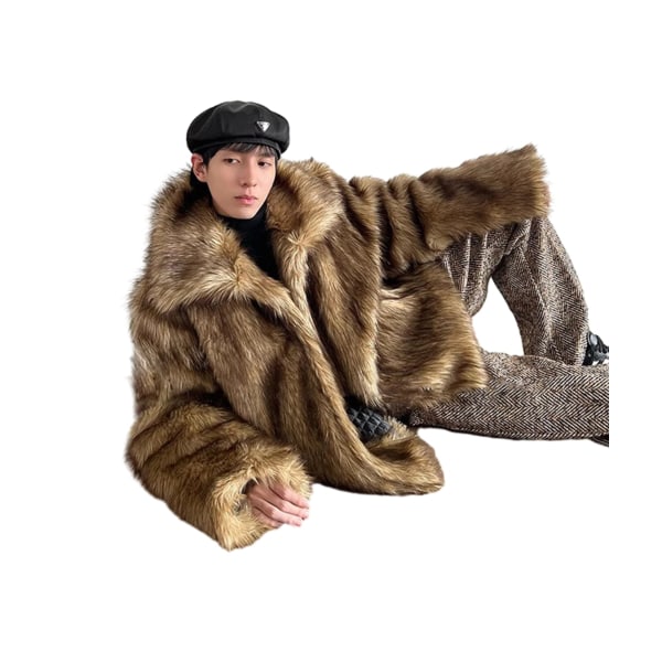 Herre Lang Ermet Fluffy Faux Fur Coat, Vinter Varmt Faux Fur Jakke 2XL