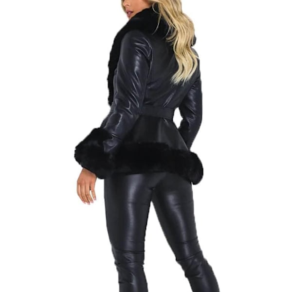 Korte jakker for kvinner i skinnimitasjon med pelsfor black 4XL