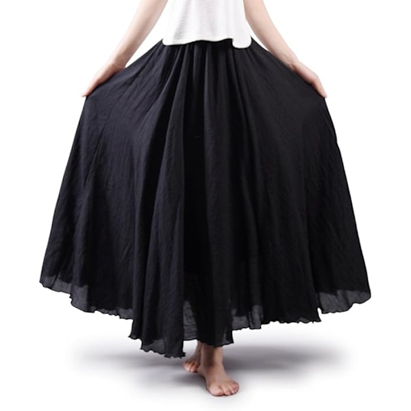 Kvinners og jenters elastisk midje lang flytende bohemsk bomulls casual maxiskjørt black 85CM