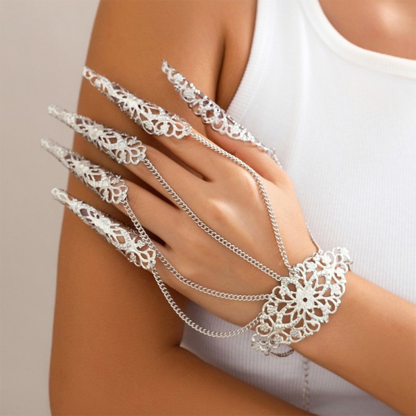 Gotisk stil Hollow Out Ghost Hand Chain Punk Nail Ring Armband För Halloween Carnival Gold#01