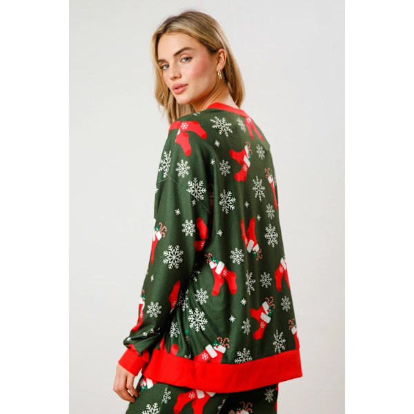 Dam Candy Cane Julpyjamas Randig Loungeset Jul-PJs Set green M