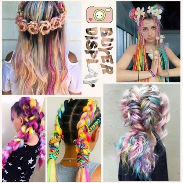 Fargerike Mix Flettehår Extensions Jumbo Hår Regnbuefarge Fletteparykker Color 3