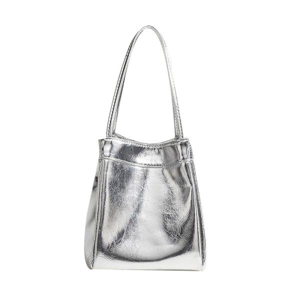 Luksuriøs Bucket Bag for Kvinner - Enkel Håndveske Silver