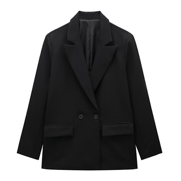 Kvinners Ensfarget Dobbelbryst Løstsittende Dressjakke for Kvinner black M