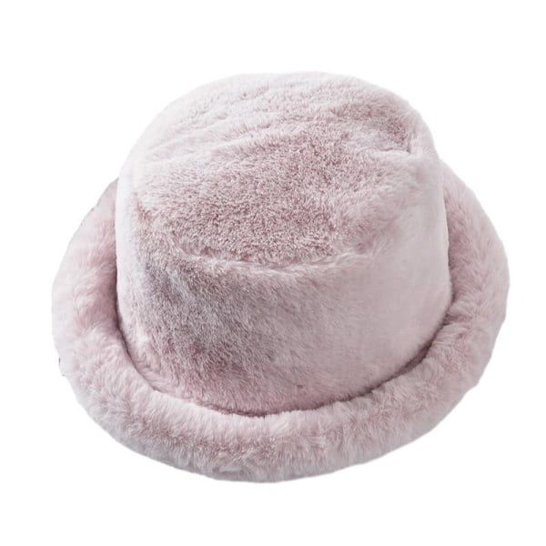 Vinter Fuskpäls Bucket Hat Fluffy Fuzzy Warm Hat Fisherman Hat for Women Pink