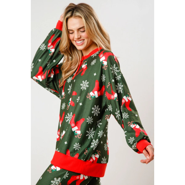 Dam Candy Cane Julpyjamas Randig Loungeset Jul-PJs Set green XL