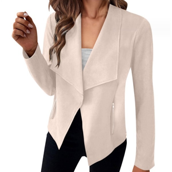 Dam Öppen Framsida Faux Suede Casual Blazer Långärmad Arbetsjacka white M