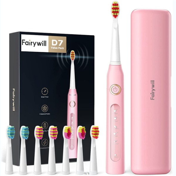 Sonic elektrisk tandborste, uppladdningsbar power tandborste med 8 borsthuvuden Pink