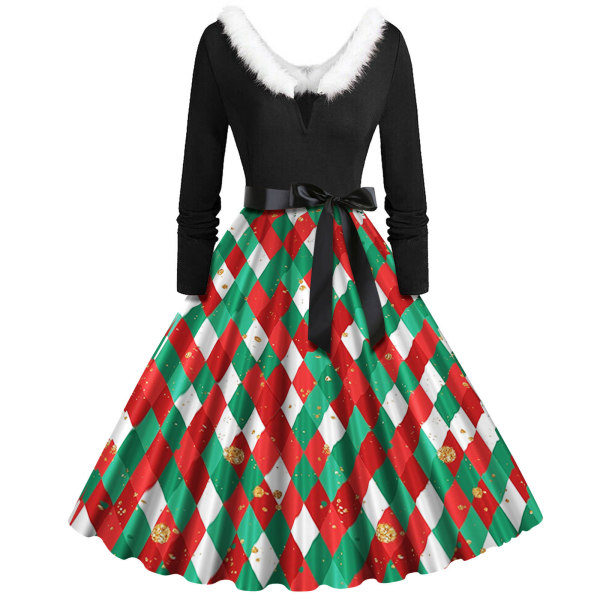 Julklänningar för kvinnor Långärmad V-hals Furry Maxiklänning #1 XXL