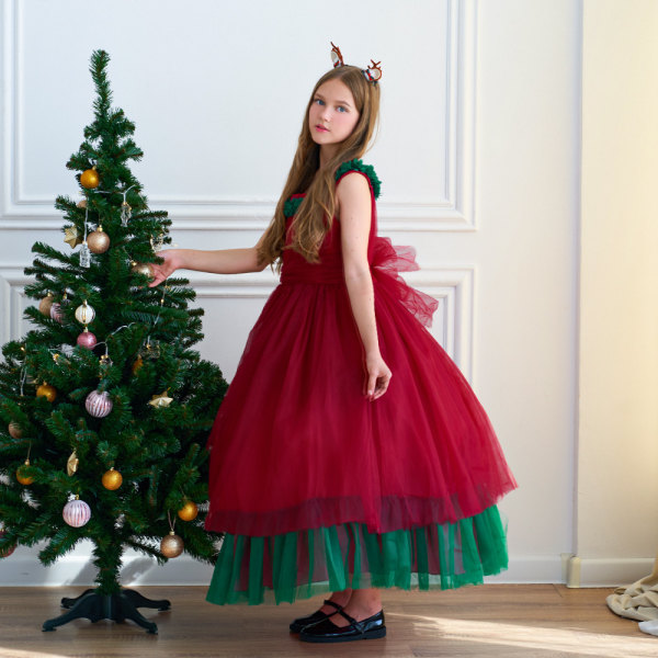 Tjejer Prinsessan Julklänning Fest Tutu Tyllklänningar Red 160cm
