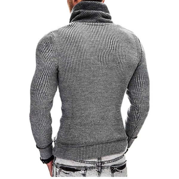 Stickade tröjor med turtleneck för män Slim Fit-tröja med fickor Light Gray L