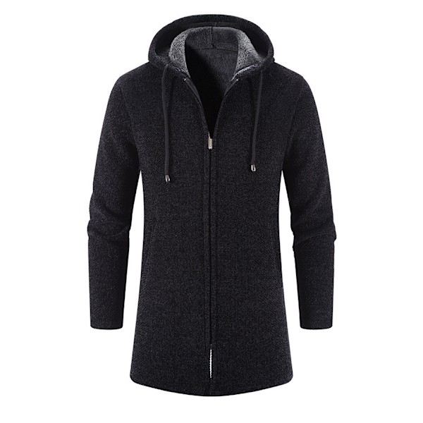 Mäns Bekväm Enfärgad Zip-Up Stickad Cardigan black L