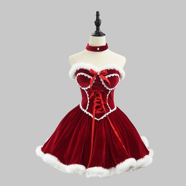 Julekostume i store størrelser fløjls kjole kappe polyester scene kjole red m