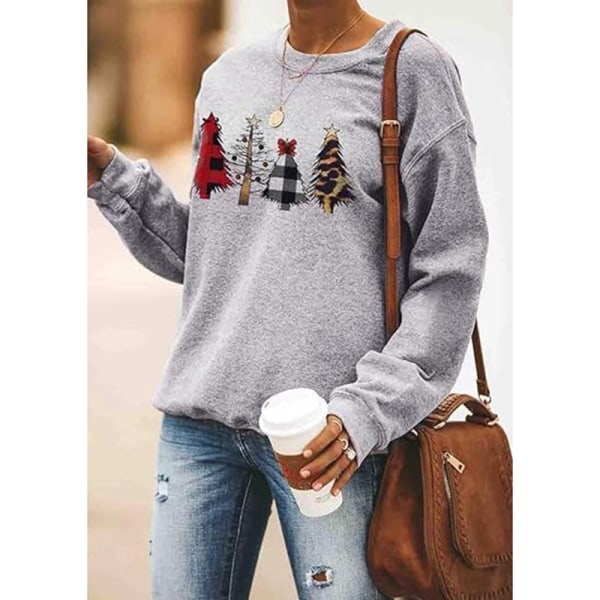 Dam jultröjor i fleecetröjor Långärmade fuzzy sweatshirts Gray#1 XL