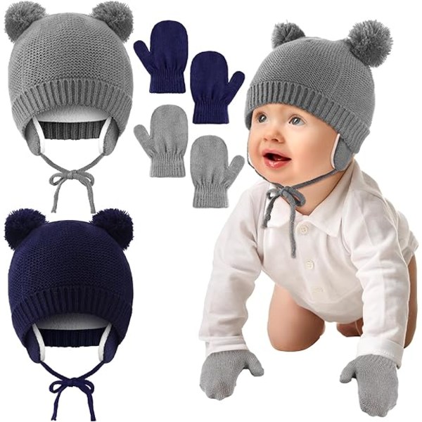 Nyfödda vintermössor, handskar, varma stickade mössor för toddler Navy Blue