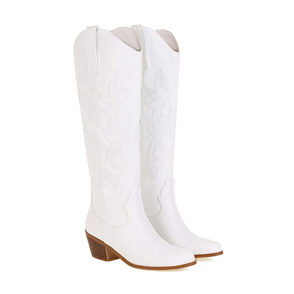 Damrosa rosa broderade western cowboystövlar white 36