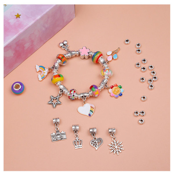 Barn gör det själv pärlor smycken, pärlor för flickor leksaker DIY armband Pink