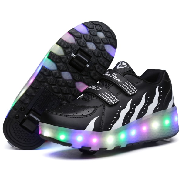 Girl Boy LED Light Up Roller Shoes, löstagbara skridskoskor för barn Black 28
