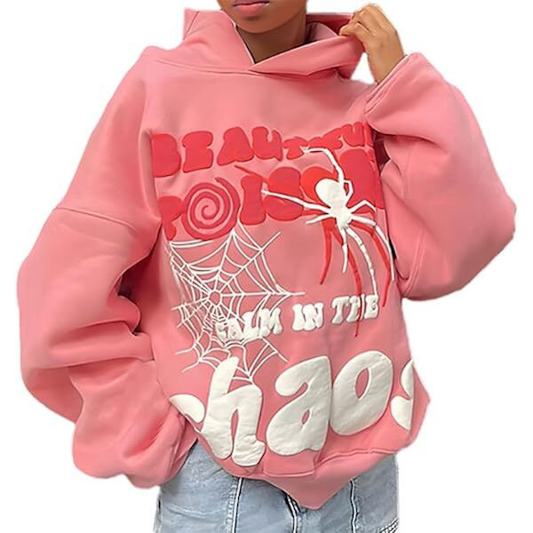 Menn Y2k Edderkoppmønster Grafisk Vintage Hettestropp pink S