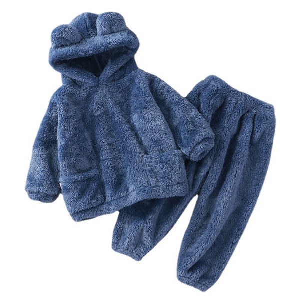 Toddler Baby Fleece Byxor Pullover Toppar Set, Winter Warm Sweatshirt Byxor Set Blue 80cm