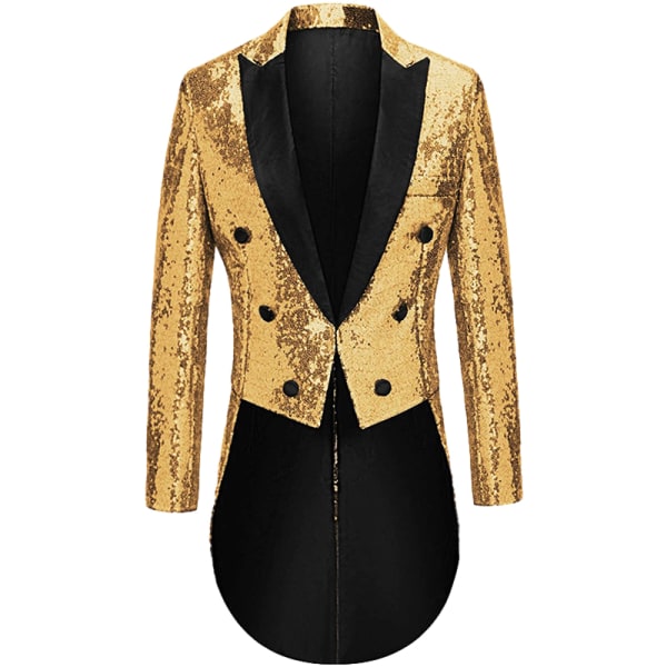 Herr paljettfrack Swallowtail kostymjacka Party Show Tuxedo Dress Coat Blazer gold M