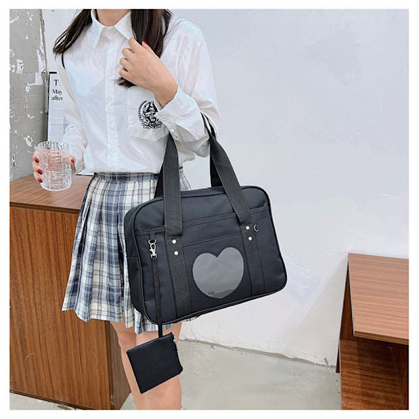 Kawaii Ita Bag Skolväska Söt Tote Bag Stor Axel Anime Hjärta Handväska black