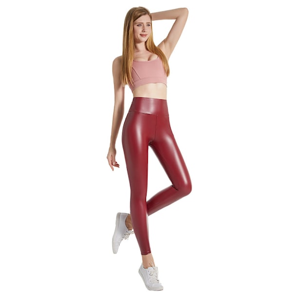 Dam stretchiga leggings i konstläder red M