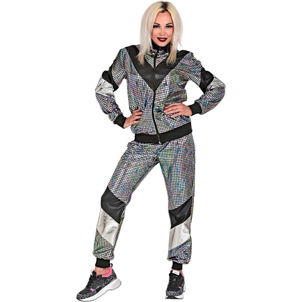 Kostymspårbyxa, Disco, 80-tals Outfit, Joggingdräkt, Maskeraddräkter Sliver Grey 2XL