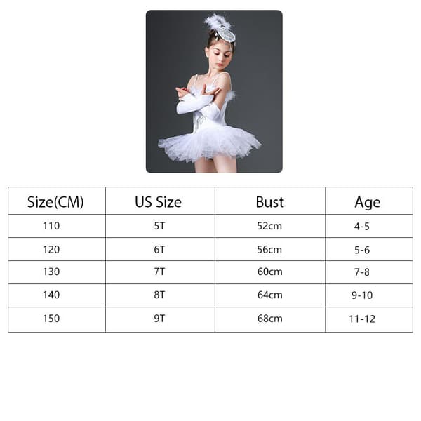 Flickas Sekvens Pärlor Ballet Dans Tutu Klänning Trikå Prestanda 140cm