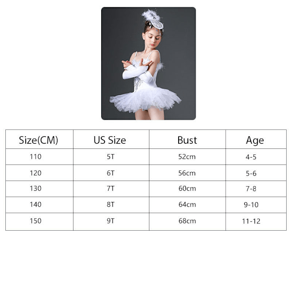 Pige Ballet Tutu Kjole Leotard med Pailletter og Perler til Optræden 130cm