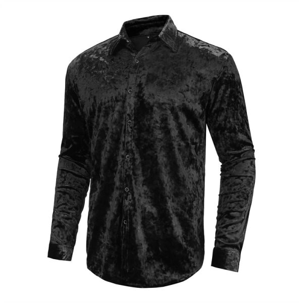 Klänningskjortor för män Sammet långärmade skjortor BLACK 2XL