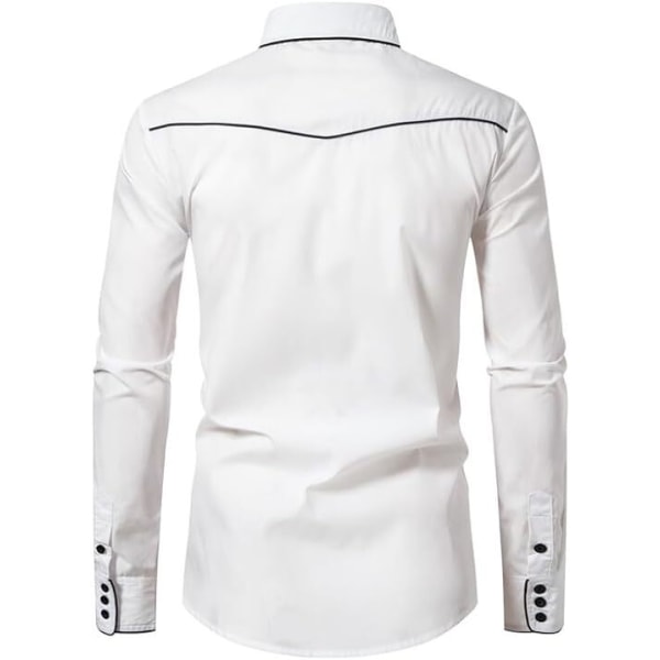 Herr Casual Button Down långärmade broderade skjortor White 2 XL