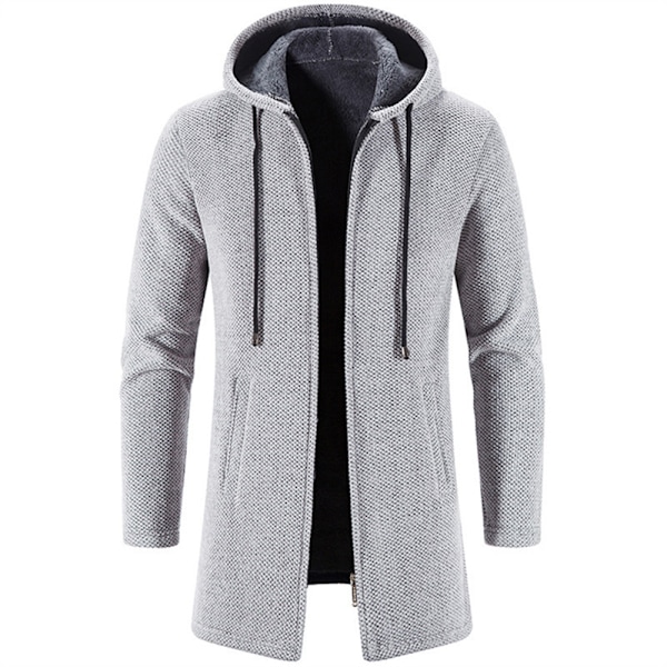 Hettegenser for menn i komfortabel, ensfarget strikk med glidelås light grey XL