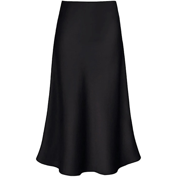 Kvinners Lange Satin Skjørt Silke Elegant Høy Midje Flare A-Line Midi Skjørt black L
