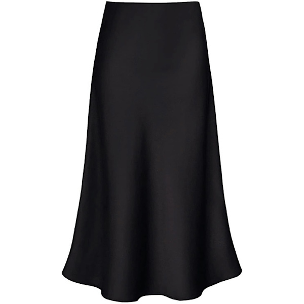 Kvinnor Lång Satinkjol Silke Elegant Hög Midja Flared A-Linje Midikjolar black M