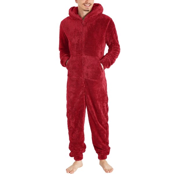 Jumpsuit för män gosig rolig lång pyjamas vinter varm plysch jumpsuit Red(Man) 2XL
