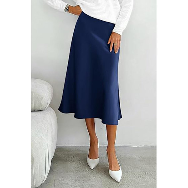 Sommerhøjtaljede Ruffle A-Line Silkeskørt til Kvinder Navy Blue S