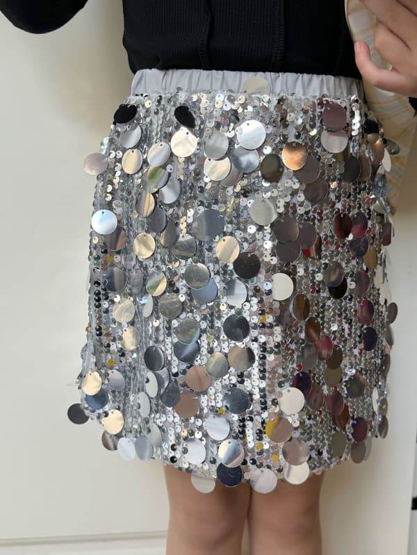 Glitrende Sekvens skjørt for jenter småbarn barn Elastisk midje skjørt silver 110cm