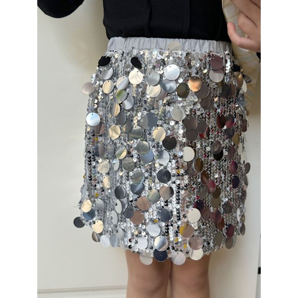 Glittrande Sekvens Kjolar för Flickor Småbarn Barn Elastisk Midja Kjolar silver 80cm