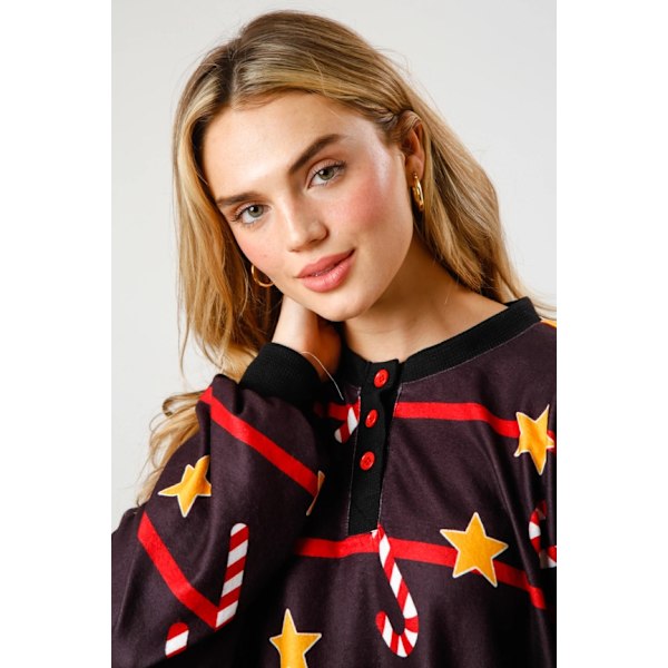 Dam Candy Cane Julpyjamas Randig Loungeset Jul-PJs Set black M
