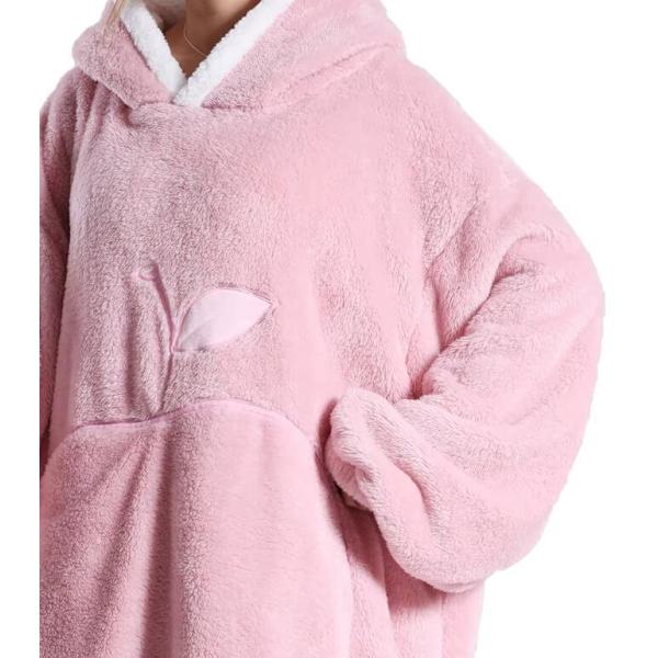 Bærbar teppe for voksne kvinner og menn - Myk, komfortabel, varm, plysj hettegenser pink