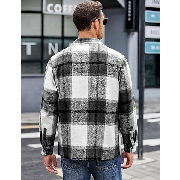 Mænds Flannelskjorte Casual Knapløs Plaid Skjortejakke black XXL