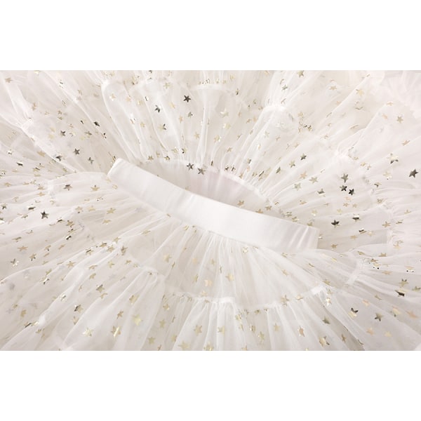 Piger Lagdelt Stjerne Pailletter Tutu Nederdel Prinsesse Ballet Dansekjole white 140