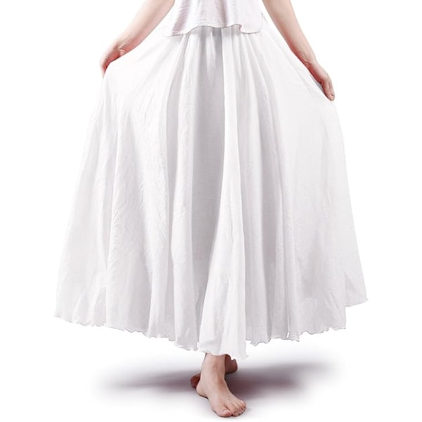 Dam- och flickelastisk midja lång flytande bohemisk bomullscasual maxikjol white 85CM